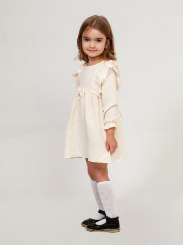 Купить 321-СЛ. Платье из муслина детское, хлопок 100% сливочный, р. 74,80,86,92 в Каменско-Уральске
